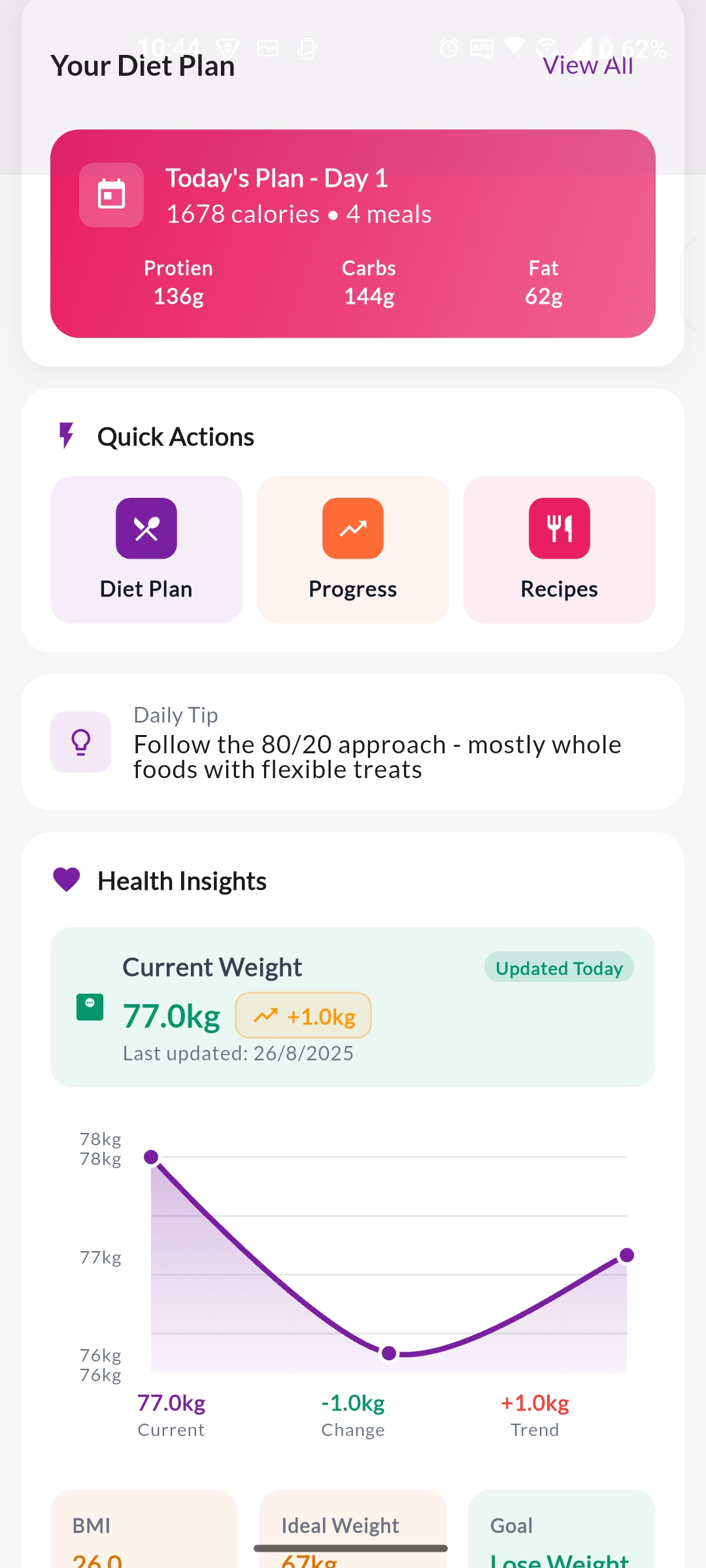 NutriMate App - My Meal Plan Interface